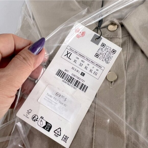 Zara - Women's Linen Blend Mini Shirt Dress - Light Beige. Size: XL. NWT. (1718) - Picture 5 of 16